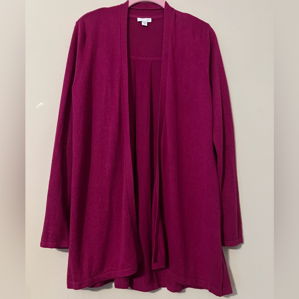 J Jill Cardigan Linen Blend Berry Pink Open Front Long Sleeve Pleated Back Sz Sm